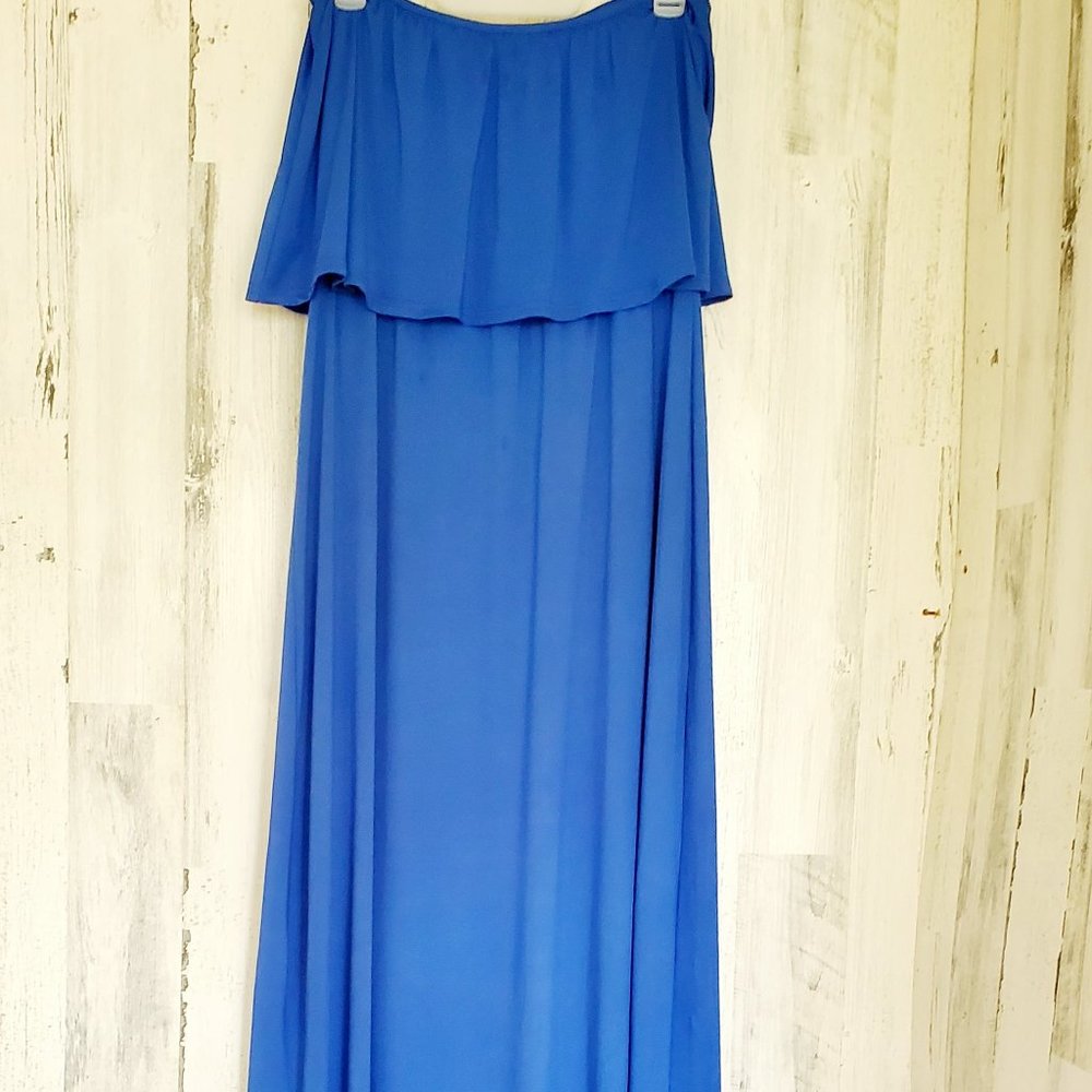 NWOT LEADINGSTAR STRAPLESS SIDE SLIT TOP RUFFLE MAXI DRESS - Picture 6 of 9